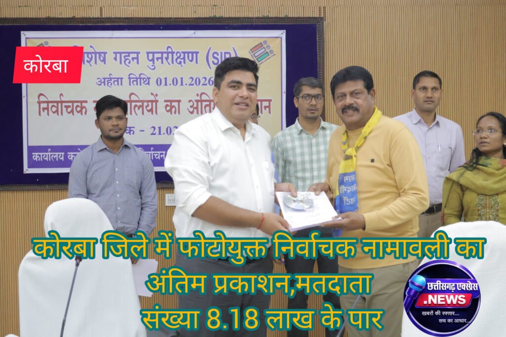 कोरबा जिले में फोटोयुक्त निर्वाचक नामावली का अंतिम प्रकाशन,मतदाता संख्या 8.18 लाख के पार